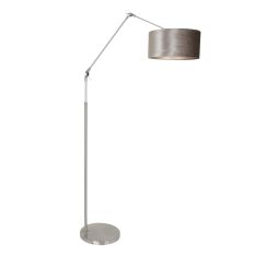 Staalkleurige vloerlamp Prestige Chic 8104ST met zilver velours kap - Staal - Metaal, Textiel - Steinhauer