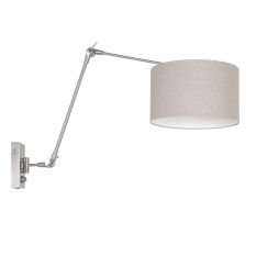 Staalkleurige wandlamp Prestige Chic 8107ST met grijs grof linnen kap - Grijs, Staal, Zilver - Metaal, Textiel - Steinhauer