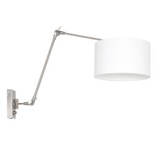 Staalkleurige wandlamp Prestige Chic 8108ST met wit grof linnen kap - Staal, Wit, Zilver - Metaal, Textiel - Steinhauer