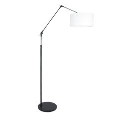 Vloerlamp Prestige Chic 8114ZW met wit linnen kap - Zwart - Linnen , Metaal - Steinhauer