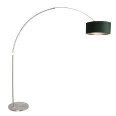 Booglamp Sparkled Light 8124ST staal met luxe groene velours kap - Groen - Metaal, Textiel, Velours stof - Steinhauer