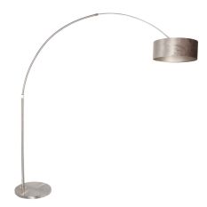 Booglamp Sparkled Light 8125ST staal met luxe grijze velours kap - Staal - Metaal, Textiel, Velours stof - Steinhauer