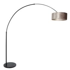 Booglamp Sparkled Light 8128ZW zwart met luxe grijze velours kap - Goud - Metaal, Textiel - Steinhauer