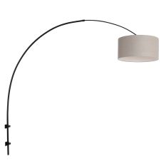 Boog wandlamp Sparkled Light 8137ZW zwart met grof grijs linnen kap - Grijs, Zwart - Linnen , Metaal, Textiel - Steinhauer