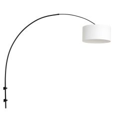 Boog wandlamp Sparkled Light 8138ZW zwart met grof wit linnen kap - Linnen wit, Zwart - Metaal, Textiel, Velours stof - St...