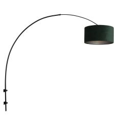 Boog wandlamp Sparkled Light 8139ZW zwart met luxe groen velours kap - Groen, Zwart - Metaal, Textiel, Velours stof - Stei...