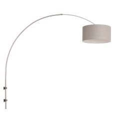 Boog wandlamp Sparkled Light 8143ST staal met grof grijs linnen kap - Grijs, Staal - Linnen , Metaal, Textiel - Steinhauer
