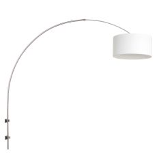 Boog wandlamp Sparkled Light 8144ST staal met grof wit linnen kap - Linnen wit, Staal - Linnen , Metaal, Textiel - Steinhauer