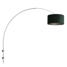 Boog wandlamp Sparkled Light 8145ST staal met groene velours kap - Groen, Staal - Metaal, Textiel, Velours stof - Steinhauer