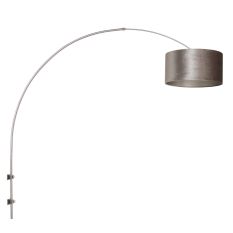 Boog wandlamp Sparkled Light 8146ST staal met grijs velours kap - Grijs, Staal - Metaal, Textiel, Velours stof - Steinhauer