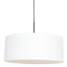 Hanglamp Sparkled Light 8154ZW zwart met wit grof linnen kap - Zwart - Metaal, Textiel - Steinhauer
