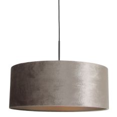 Hanglamp Sparkled Light 8157ZW zwart met grijs luxe velours kap - Grijs, Zwart - Metaal, Textiel, Velours stof - Steinhauer