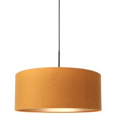 Hanglamp Sparkled Light 8158ZW zwart met charmante goud velours kap - Goud - Metaal, Textiel - Steinhauer