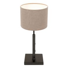 Zwarte tafellamp Stang 8160ZW met draai schakelaar en grijs grof linnen kap - Grijs - Metaal, Textiel - Steinhauer