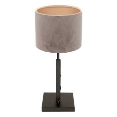 Zwarte tafellamp Stang 8163ZW met draai schakelaar en grijs velours stof kap - Grijs, Zwart - Metaal, Textiel - Steinhauer