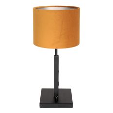 Zwarte tafellamp Stang 8164ZW met draai schakelaar en goud velours stof kap - Goud, Zwart - Metaal, Textiel - Steinhauer