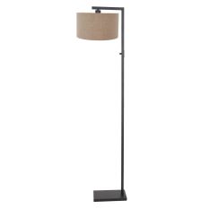 Zwarte vloerlamp Stang 8217ZW met schakelaar en grijs linnen kap - Grijs - Metaal, Textiel - Steinhauer