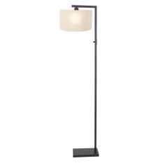 Zwarte vloerlamp Stang 8218ZW met schakelaar en wit grof linnen kap - Zwart - Metaal, Textiel - Steinhauer