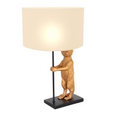 Tafellamp Animaux 8225ZW - charmant design met grof wit linnen kap - Goud, Wit, Zwart - Linnen , Metaal, Textiel - Steinhauer