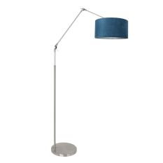 Staalkleurige vloerlamp Prestige Chic 8237ST met blauw velours kap - Blauw, Staal - Metaal, Textiel - Steinhauer