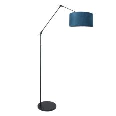 Vloerlamp Prestige Chic 8239ZW met blauwe velours kap - Blauw, Zwart - Metaal, Velours stof - Steinhauer