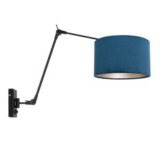 Wandlamp Prestige Chic 8240ZW met blauwe velours kap - Blauw, Zwart - Metaal, Textiel, Velours stof - Steinhauer
