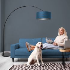 Booglamp Sparkled Light 8242ZW zwart met luxe blauwe velours kap - Blauw, Zwart - Metaal, Velours stof - Steinhauer
