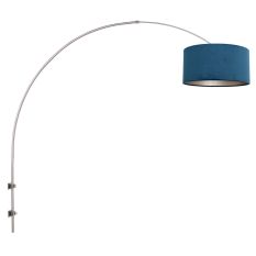 Boog wandlamp Sparkled Light 8246ST staal met blauw velours kap - Blauw, Staal - Metaal, Textiel, Velours stof - Steinhauer