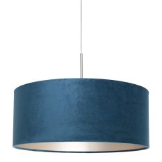 Hanglamp Sparkled Light 8247ST staal met luxe blauw velours kap - Blauw, Staal - Metaal, Textiel, Velours stof - Steinhauer