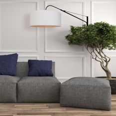 Wandlamp Elegant Classy 9323ZW zwart met grof wit linnen kap Ø50 cm - Transparant - Metaal, Textiel - Steinhauer
