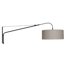 Wandlamp Elegant Classy 9324ZW zwart met grof grijs linnen kap Ø50 cm - Staal - Metaal, Textiel - Steinhauer