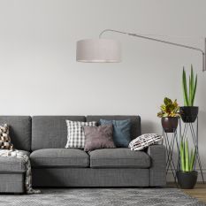 Wandlamp Elegant Classy 9329ST staal met grof grijs linnen kap Ø50 cm - Staal - Metaal, Textiel - Steinhauer