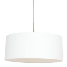 Hanglamp Sparkled Light 9889ST staal met grof wit linnen kap - Zwart - Metaal, Textiel - Steinhauer
