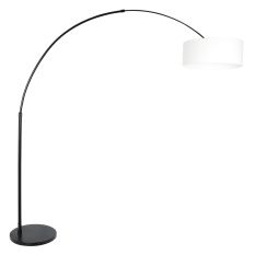 Black floor lamp / arc lamp Sparkled Light 9899ZW with white coarse linen shade