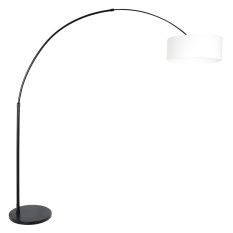 Booglamp Sparkled Light 9899ZW zwart met grof wit linnen kap - Zwart - Metaal, Textiel - Steinhauer