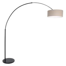 Booglamp Sparkled Light 9900ZW zwart met grijs grof linnen kap - Grijs, Zwart - Linnen , Metaal, Textiel - Steinhauer