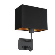 Wandlamp Nouveau 1472ZW met zwart gouden kapje en leeslampje van 3 Watt