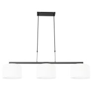 Zwarte 3-lichts hanglamp Stang 3458ZW met wit linnen kappen