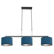 Zwarte 3-lichts hanglamp Stang 3464ZW met blauw velours kappen
