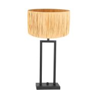 Zwarte tafellamp Stang 3704ZW met draai schakelaar en naturel gras kap