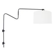 Zwarte wandlamp met zwenkarm Linstrom 3724ZW met grof wit linnen kap