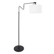 Zwarte vloerlamp 'kleine booglamp' Linstrom 3733ZW met grof wit linnen kap
