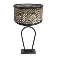 Zwarte tafellamp Stang 3751ZW met naturel zwart bamboe kap en aan / uit schakelaar