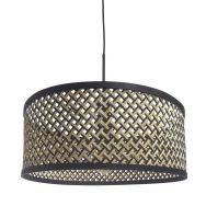 Zwarte hanglamp Sparkled Light 3753ZW met blank met zwart bamboe kap
