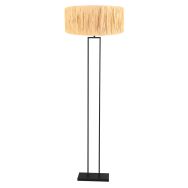 Zwarte staande lamp Stang 3846ZW met E27 fitting en naturelkleurige gras kap 