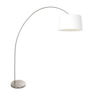 Bogenlampe Solva 3917ST mit weißem Lampenschirm aus grobem Leinen