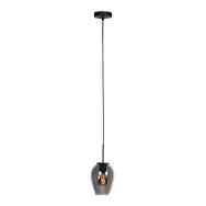 HaloSwap 4290ZW – Zwarte hanglamp met druppelvormig smoke glas van Ø15 cm