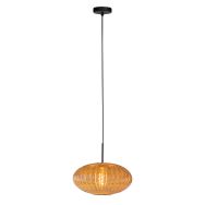 HaloSwap 4295ZW – Zwarte hanglamp met warm amberkleurig geribbeld glas