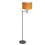 Zwarte vloerlamp Stang 7191ZW met leeslamp en goud velours kap