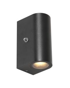 Buitenlamp Logan 2720ZW - zwarte wandlamp met sensor en up-downlicht - Zwart - Elektronica, Glas, Metaal - Steinhauer